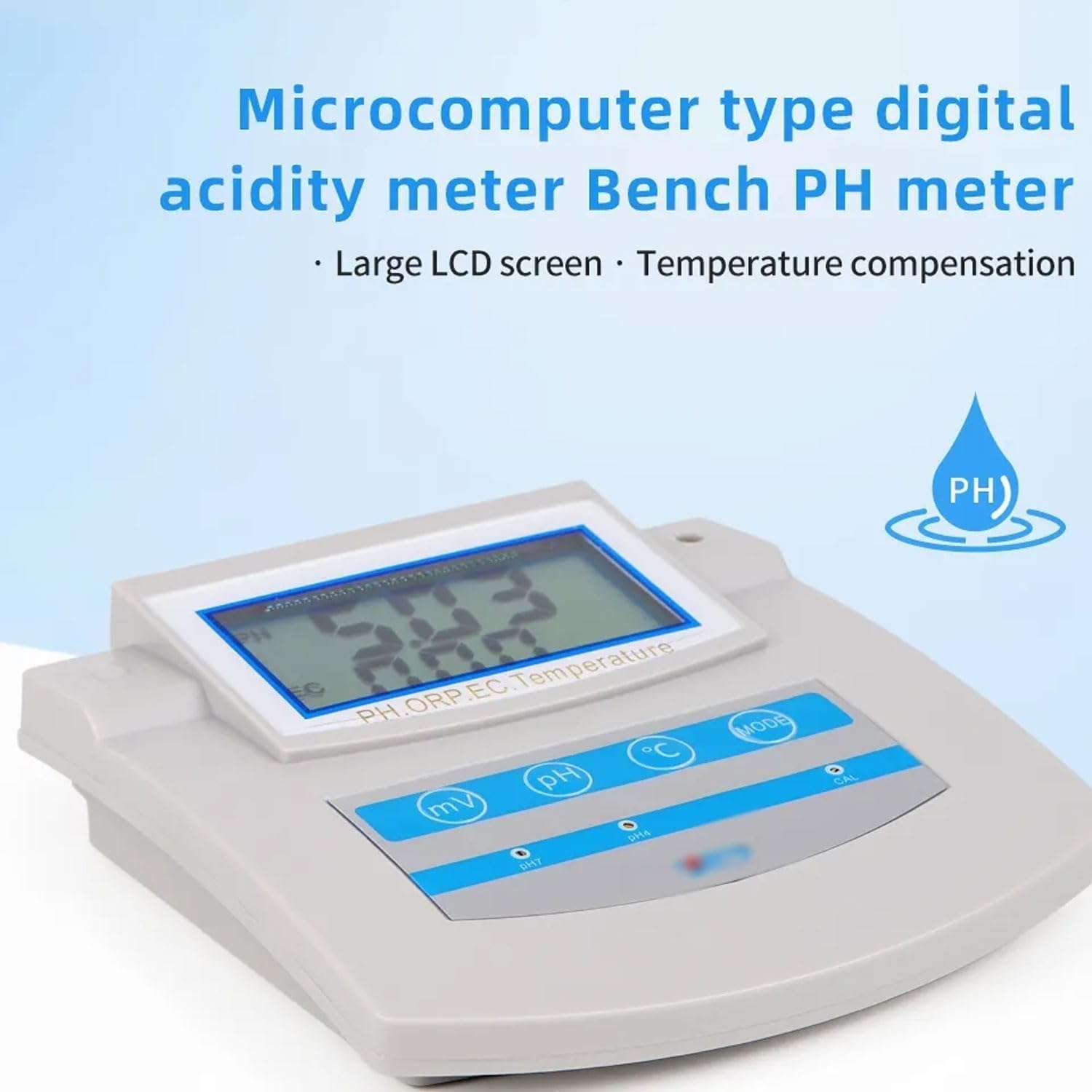 PH-mètre de laboratoire 6 en 1, détecteur de qualité de l'eau de paillasse avec compensation de température, fonction d'économie de données, for aquarium, laboratoire, pêche, ferme, piscine.