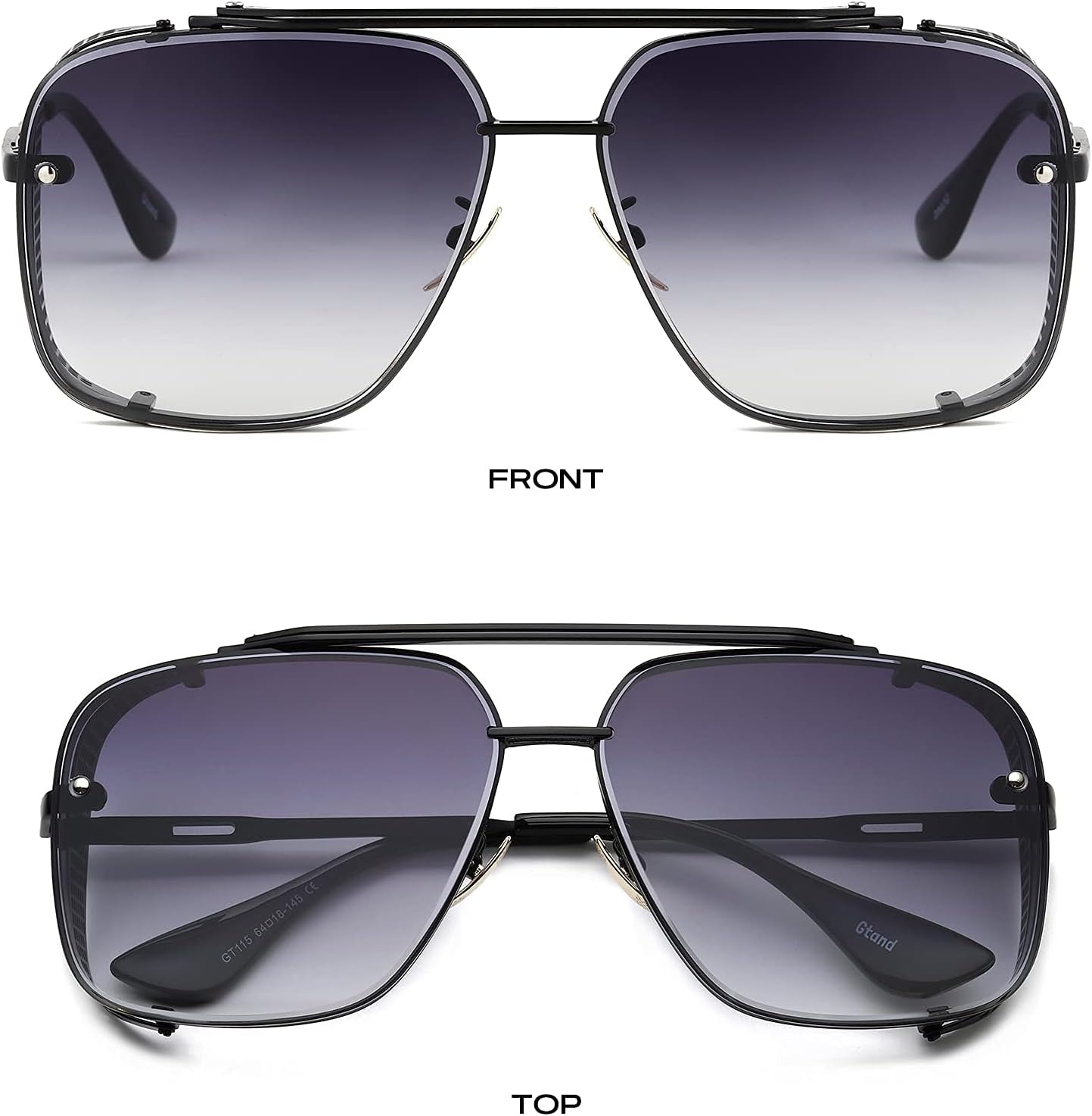Gtand Fashion Oversized Square Aviator Gradient Sunglasses For Men Vintage Metal Side Shield Steampunk Sun Glasses 64mm