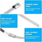 Metal Cable Ties 300 Pack, 6/8/10 inch (100 each) Stainless Steel Zip Ties, Heavy Duty 220 lbs, Multi Self Locking Wrap Tie, Binding Cable for Machinery, Exhaust Wrap, Pipes, Farms, Cables, Fence