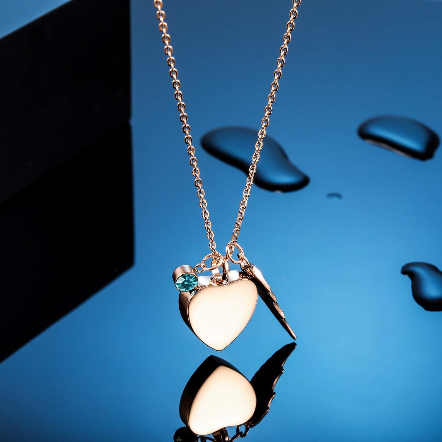 VIBOOS Personalized Urn Pendant Angel Wing Heart Necklace Custom Engraving Photo Text for Men Women Dog Cat Pet Stainless Steel Ashes Cremation Memorial Keepsake Funnel Kit Birthstone