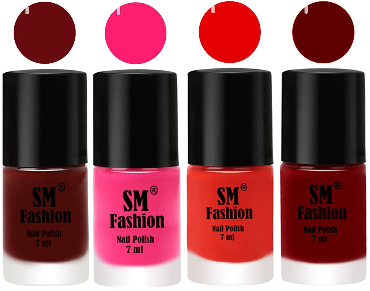 Nail Polish Combo Set (Pack of 4) Quick Dry Gel Finish Nail Paint | Wine Red,Deep Pink,Fire Orange,Dark Red | 7 ml Each-image-32
