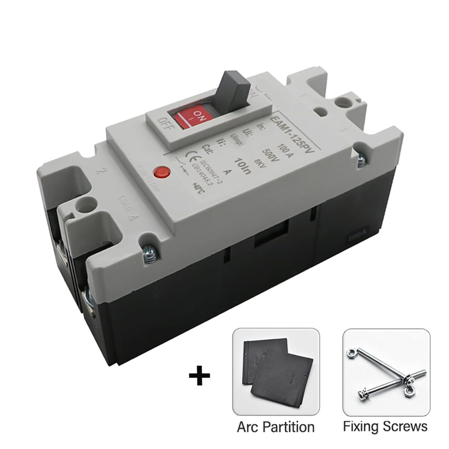2P DC500V 63-1250A DC Solar Molded Case Circuit Breaker MCCB Overload Protection Switch Protector for Solar Photovoltaic PV 1Pcs (Color : 2P DC500V, Size : 63A)