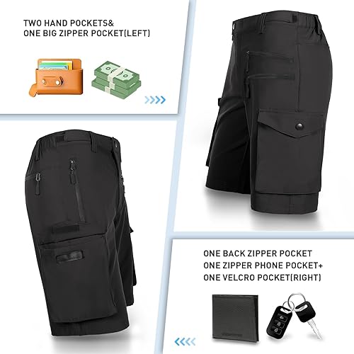 Miniatura 4 de Hiauspor Pantalones cortos de ciclismo de montaña para hombre, elásticos, de secado rápido, para senderismo, trabajo, golf, pesca, táctico