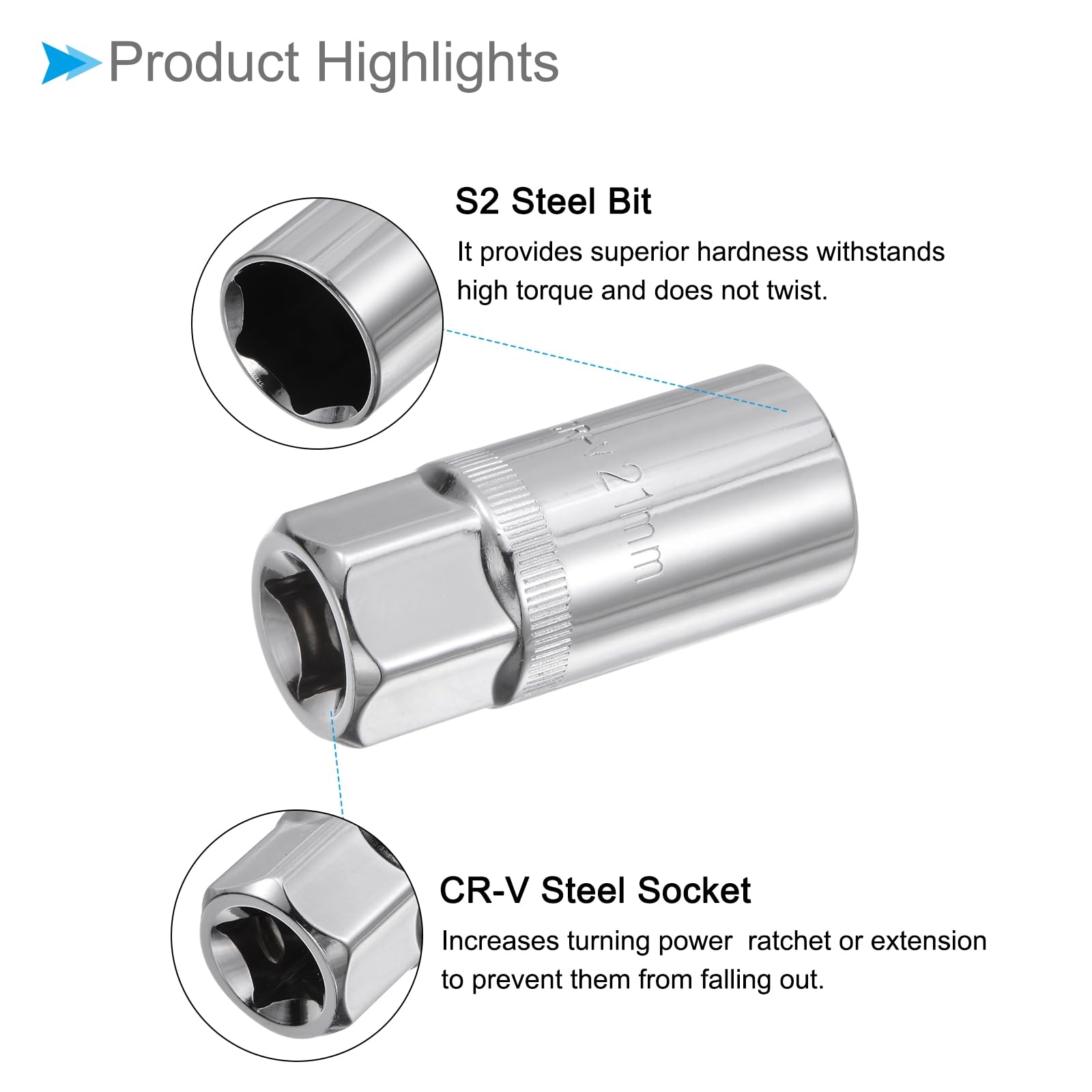 CoCud Spark Plug Socket Set, Metric 21mm 1/2" Drive 2.5" Length, CR-V Mirror Finish Socket with Socket Extension - Image 4