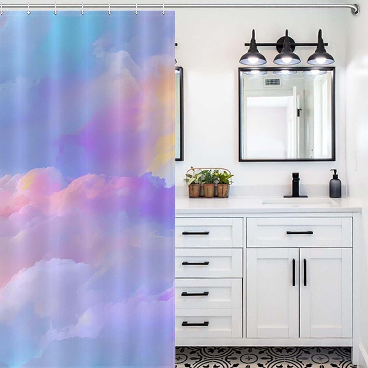 Pastel Rainbow Marble Shower Curtain 46.85x70.87Inch（119x180cm） Polyester Bath Curtain Shower Curtains Printed Decorative
