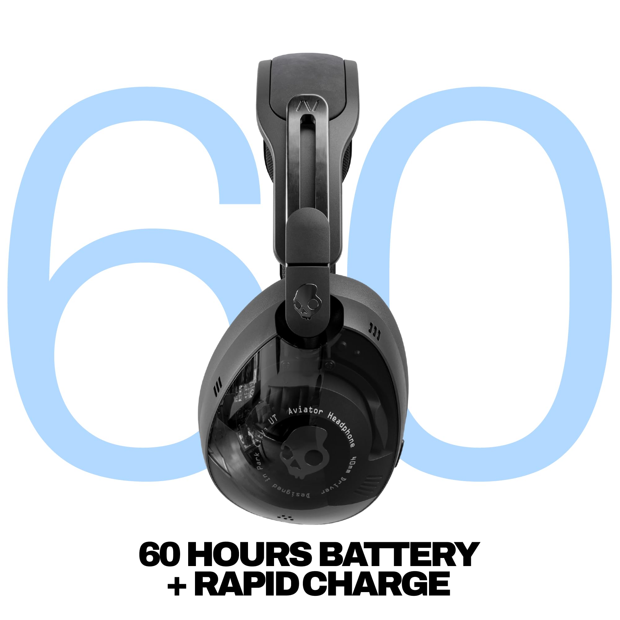 Skullcandy Aviator 900 ANC Wireless Over-Ear Bluetooth Headphones, THX Spatial Audio with Head Tracking, Adaptive Noise Cancelling, Up to 60 Hours Battery, Microphone for iPhone Android - True Black