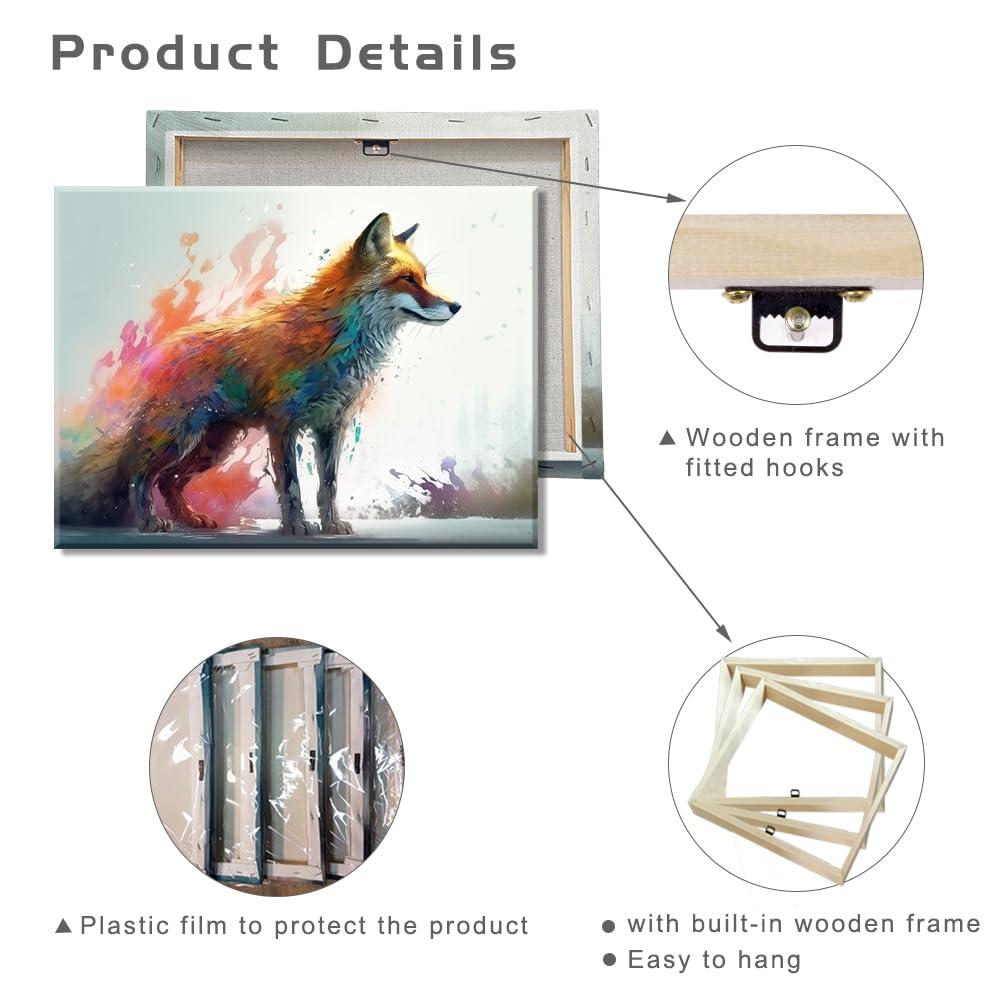Piy Painting Wall Art Fox Picture Print on Canvas Animal Art Prins for Home Decorations with Inner Frame 16x12inch - Image 3