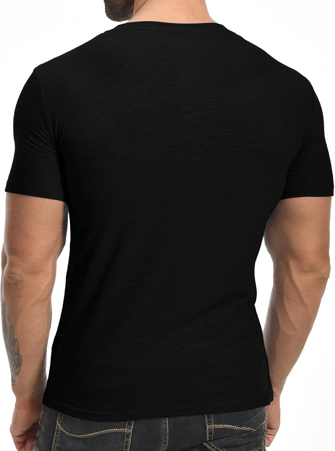 YTD Men's Muscle T Shirts Stretch Short Sleeve Workout Tee Casual Slim Fit Henley Shirt - Image 4