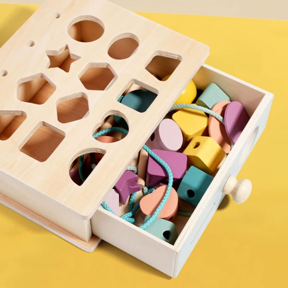 Juguete apilador Montessori Multifuncional de Madera para clasificar Formas | Tablero Clavijas Correspondencia Geométrica con Cajón y Cuentas Enhebrar, Juguete Educativo Reconocimiento