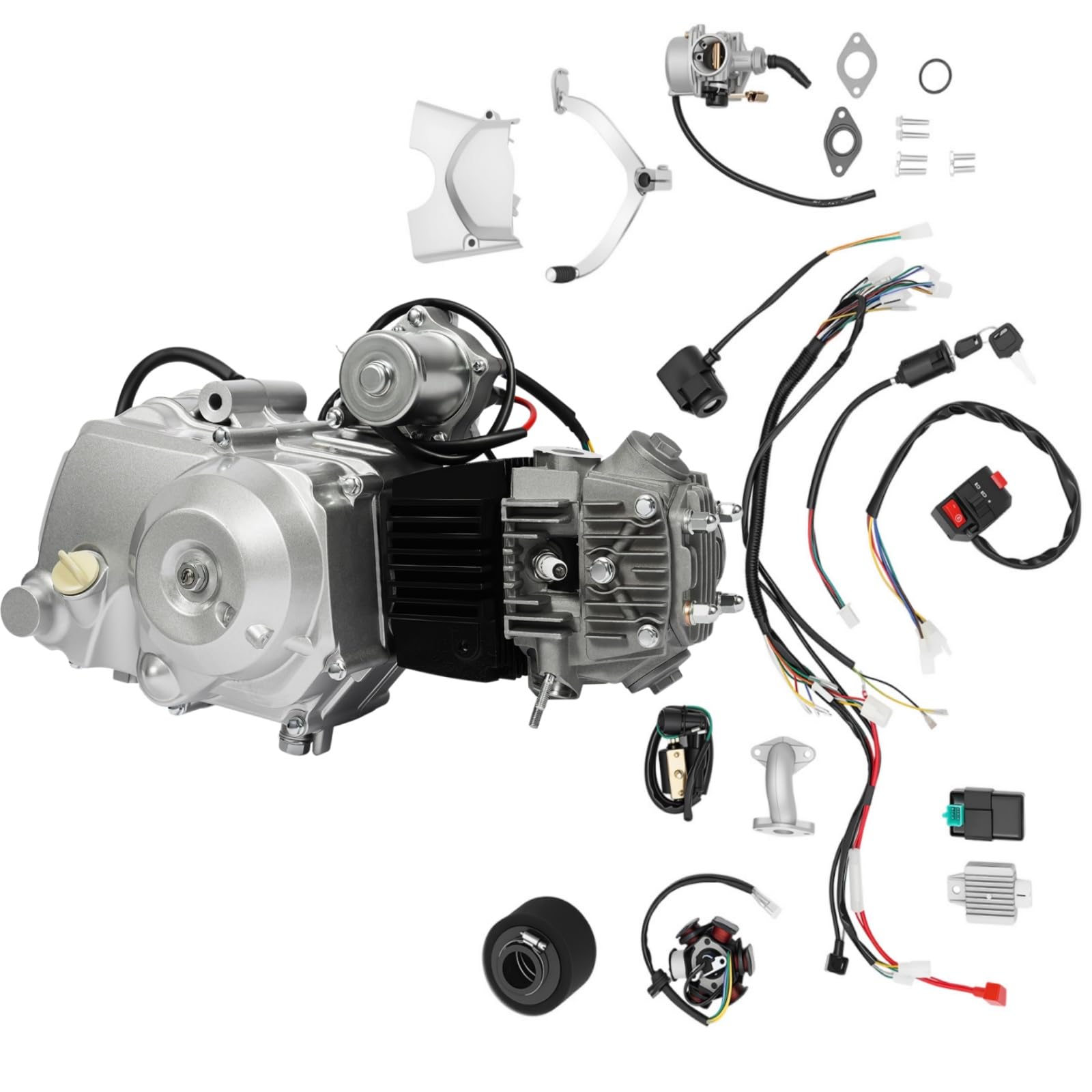 125ccm 4 Takt ATV Motoren, Upgrade Pitbike Motor Dirt Bike Motor, CDI Elektrischer Start Gokart Motor 3+1 Rückwärts Halbautomatisch Engine für ATV Go-Kart Pocket Motorcycle Quad | EU Stocks