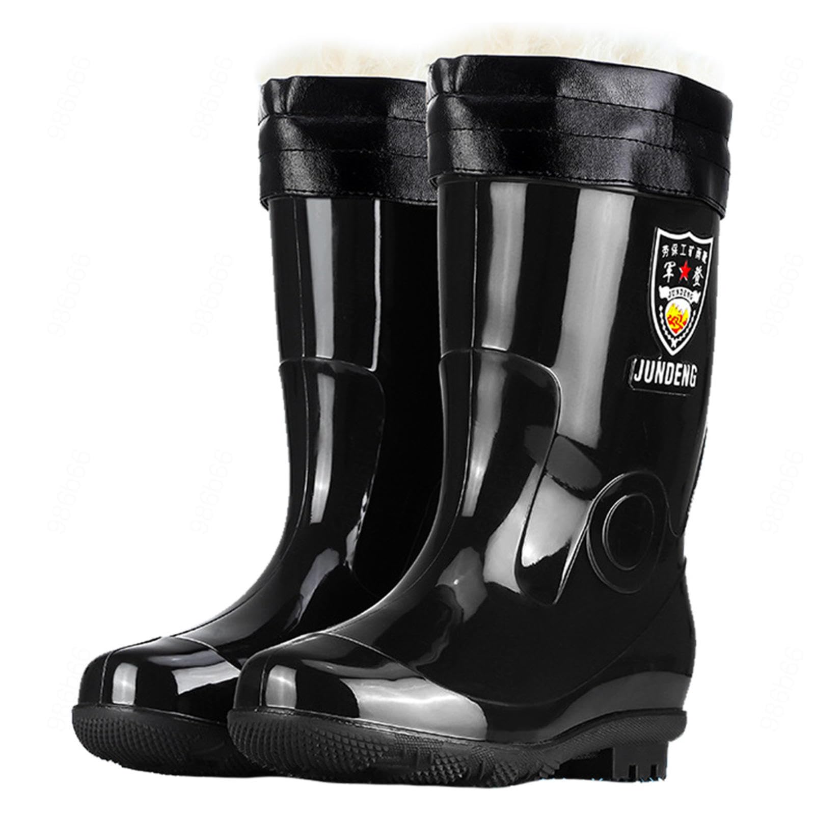 Botas de agua impermeables, botas de goma antideslizantes industriales y de construcción, zapatos de trabajo unisex para adultos 36-51EU con cubiertas de zapatos cálidas de felpa,MediumCylinder-49EU