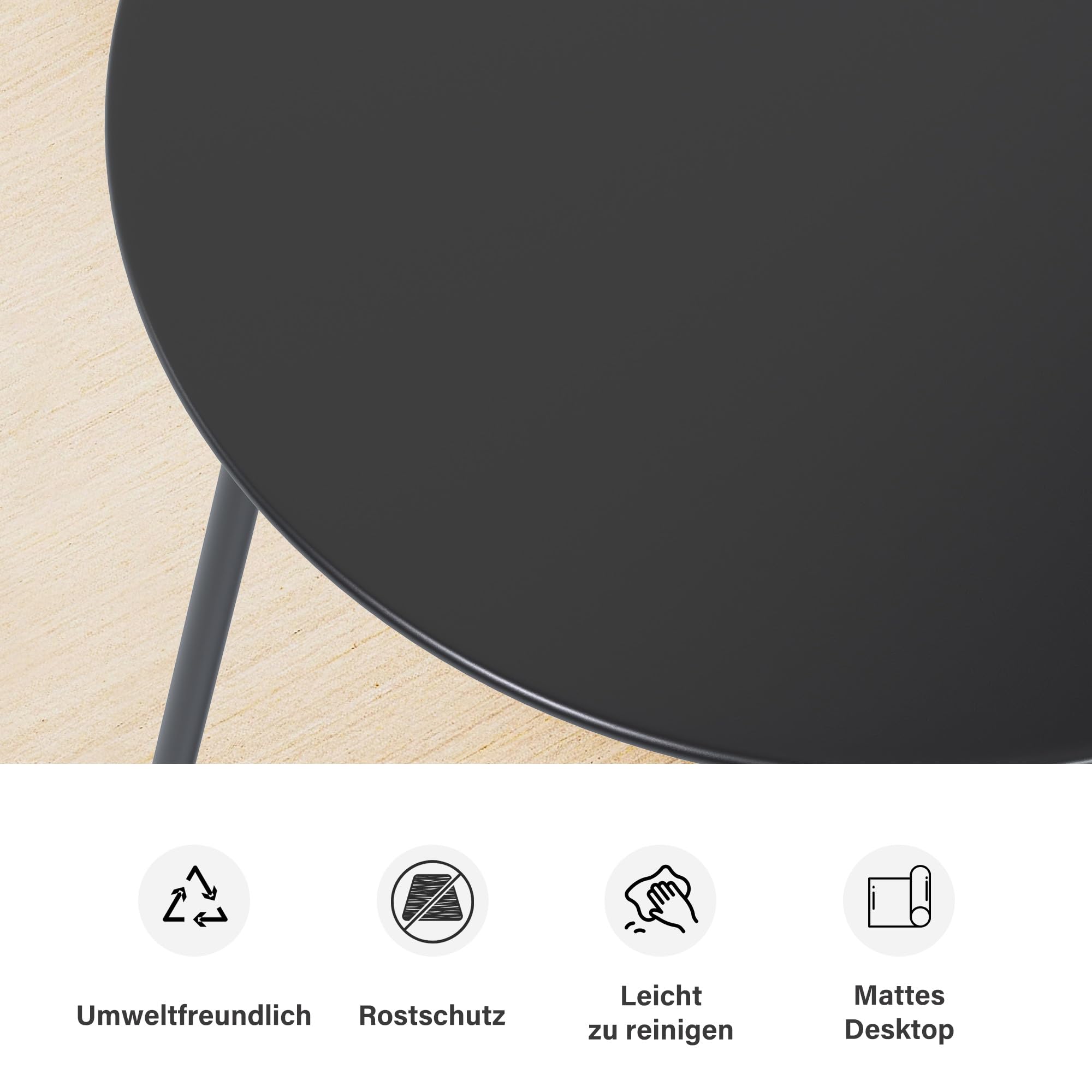 Table d'appoint d'extérieur de 46 cm - Petite table ronde avec pieds réglables - Table basse en acier revêtu par pulvérisation pour terrasse, balcon, véranda et jardin - Noir