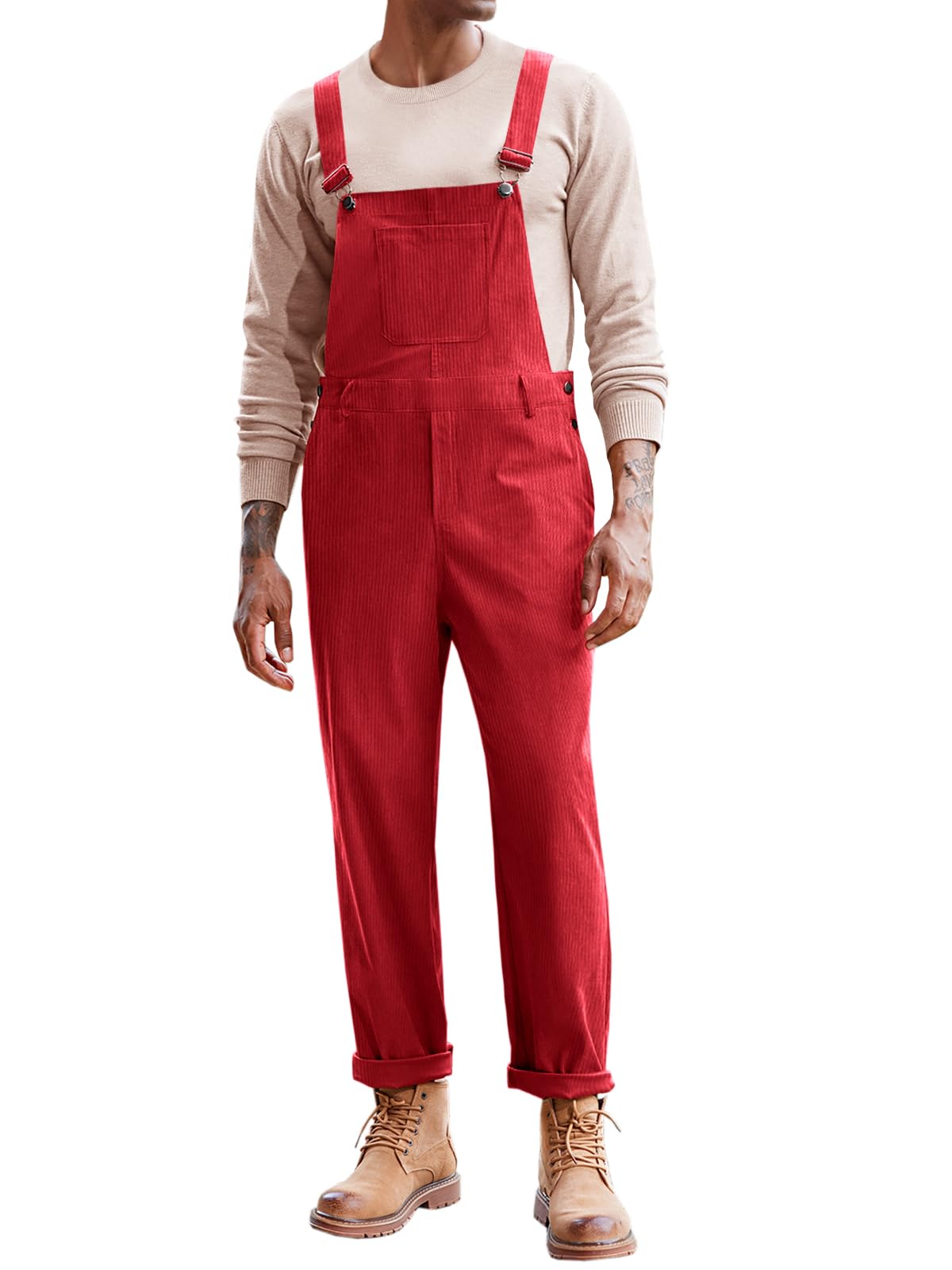 Runcati Cord-Latzhose für Herren, Arbeitskleidung, modisch, lässig, Overall, verstellbarer Riemen, Strampler