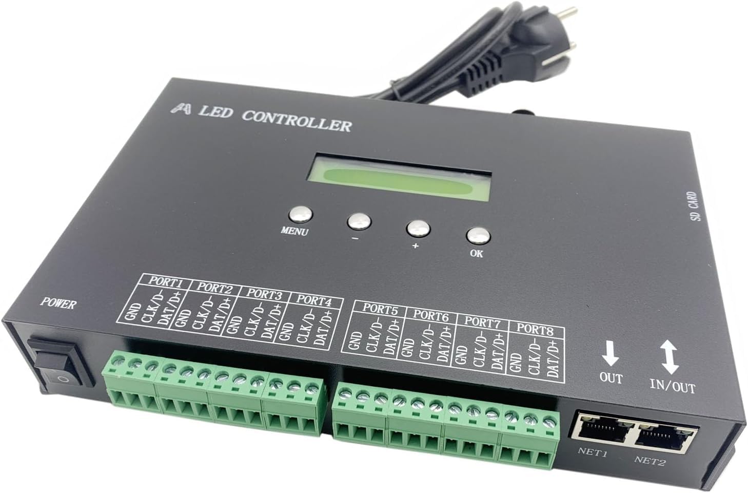 H807SA 8CH artnet/dmx a spi LED pixel controller con scheda SD per ws2811 ws2812b ws2815 ws2813 apa102 strisce LED
