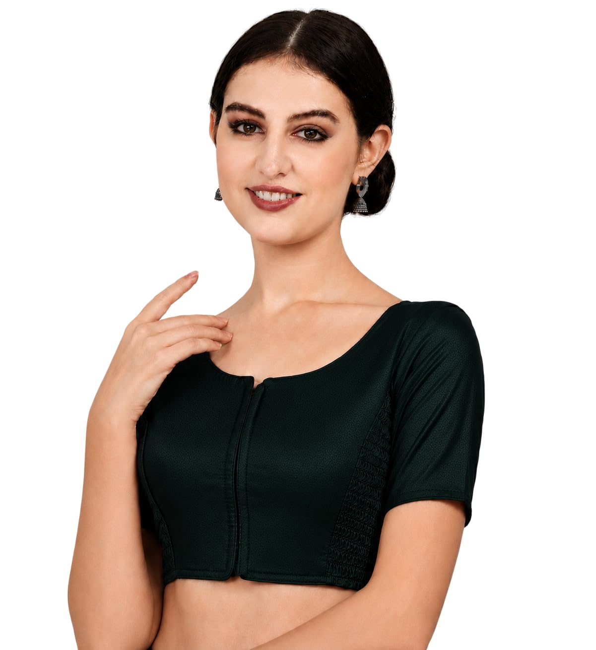 Flexy fit Blouse for Women (Smoky)| Non-Padded Round Neck Half Sleeve Side Stretchable Blouse Readymade| Soft Tafeta Silk | Size : 36-40 | Blouses for Women Readymade Stylish-image-15