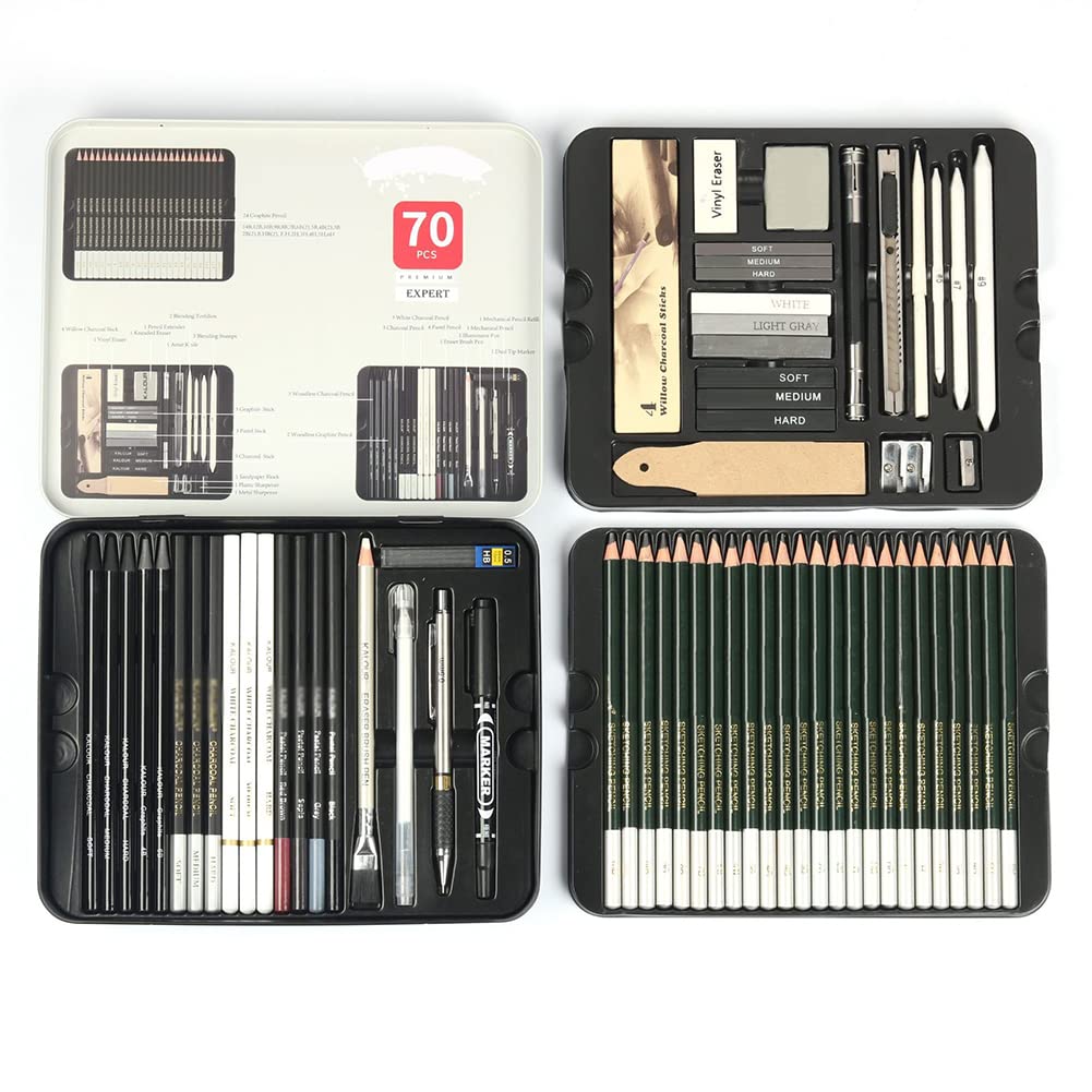 LICHENGTAI Zeichenstift Set, 70-teiliges,Professionelle Skizze Stift Set Skizzierstifte Graphitstifte Kunststift Set Zeichenzubehör-Zeichensatz Für Berufs und Profikünstler