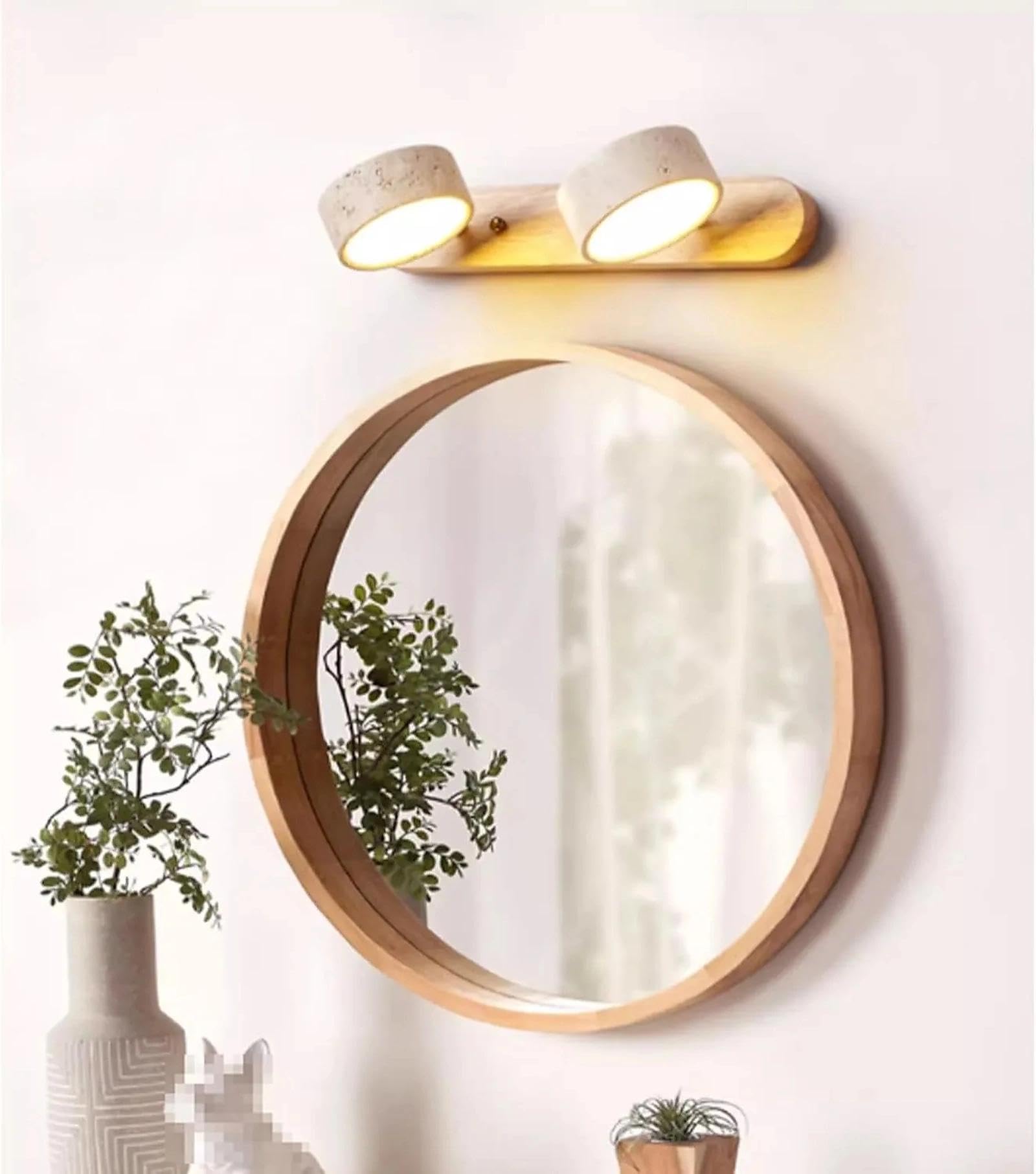Aplique de baño de Madera Natural – Aplique de Pared de travertino de 3 Luces con LED Giratorio de 180°, lámpara de Piedra Moderna para Espejo de baño, Estilo rústico nórdico (Colo