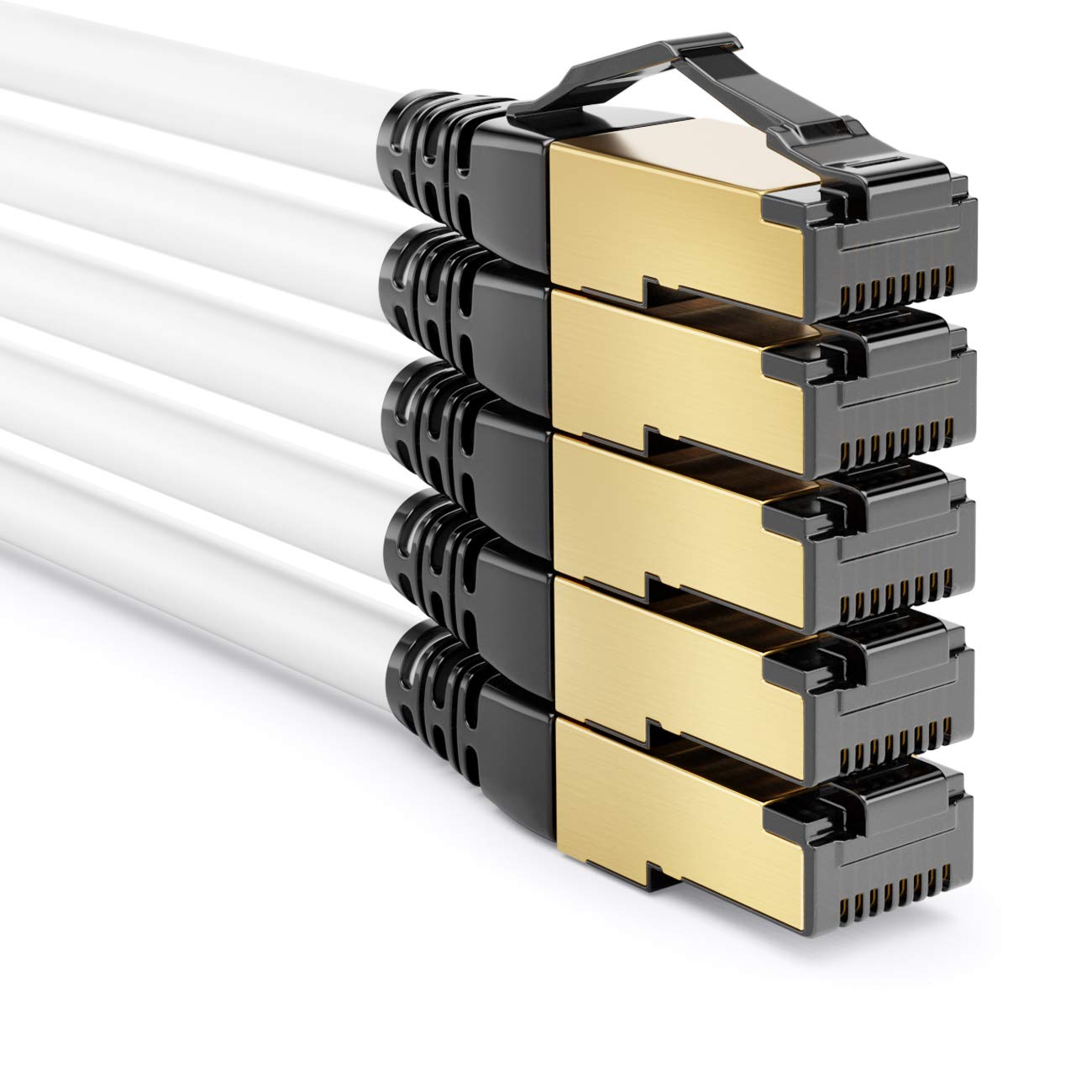 deleyCON 5x 1m CAT8.1 Patchkabel Netzwerkkabel Datenkabel S/FTP PIMF 2000 MHz 40 Gbit RJ45 LAN DSL Kabel CAT.8 Ethernet Kabel RJ45 Stecker - Weiß