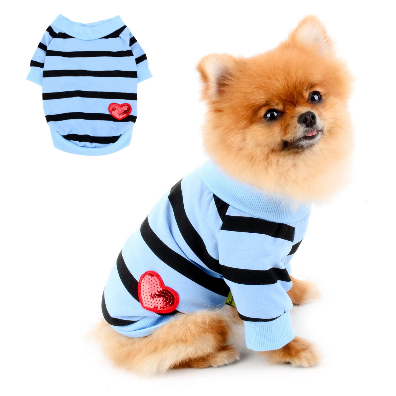 PAIDEFUL Chemises à Rayures pour Chiens de Petite Taille Chats Gilet avec Cœur Rouge t-Shirts pour Animal de Compagnie Débardeurs Respirants Chiot Chihuahua Yorkie Vêtements été Extérieur Bleu M