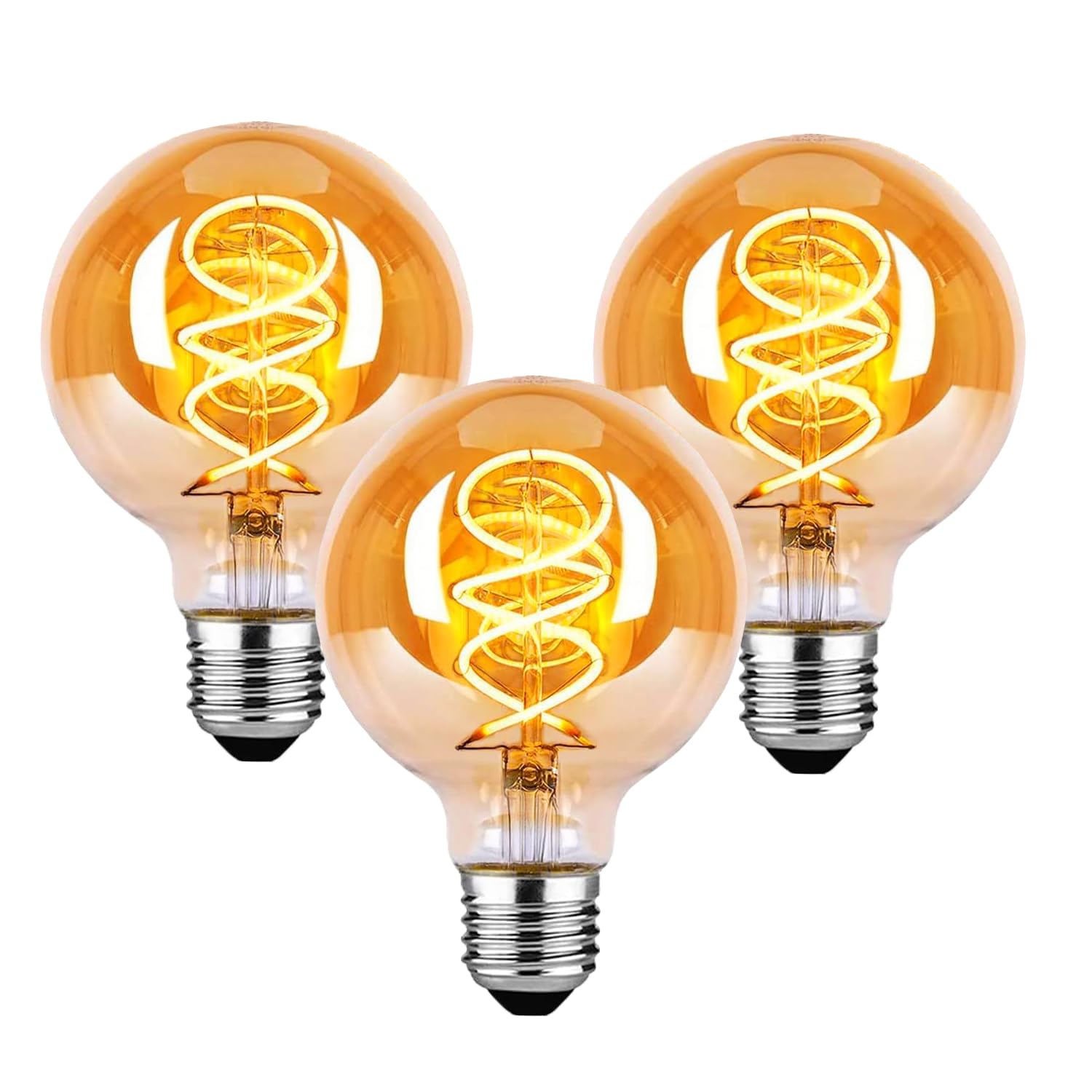 Roomrite Edison Vintage Glühbirne E27,E27 LED Vintage 4W Dimmbar G80 2700K Warmweiss Retro Glühbirne LED Filament Lampe für Retro Beleuchtung im Wohnzimmer/Schlafzimmer/Esszimmer - Bernstein, 3 Stück