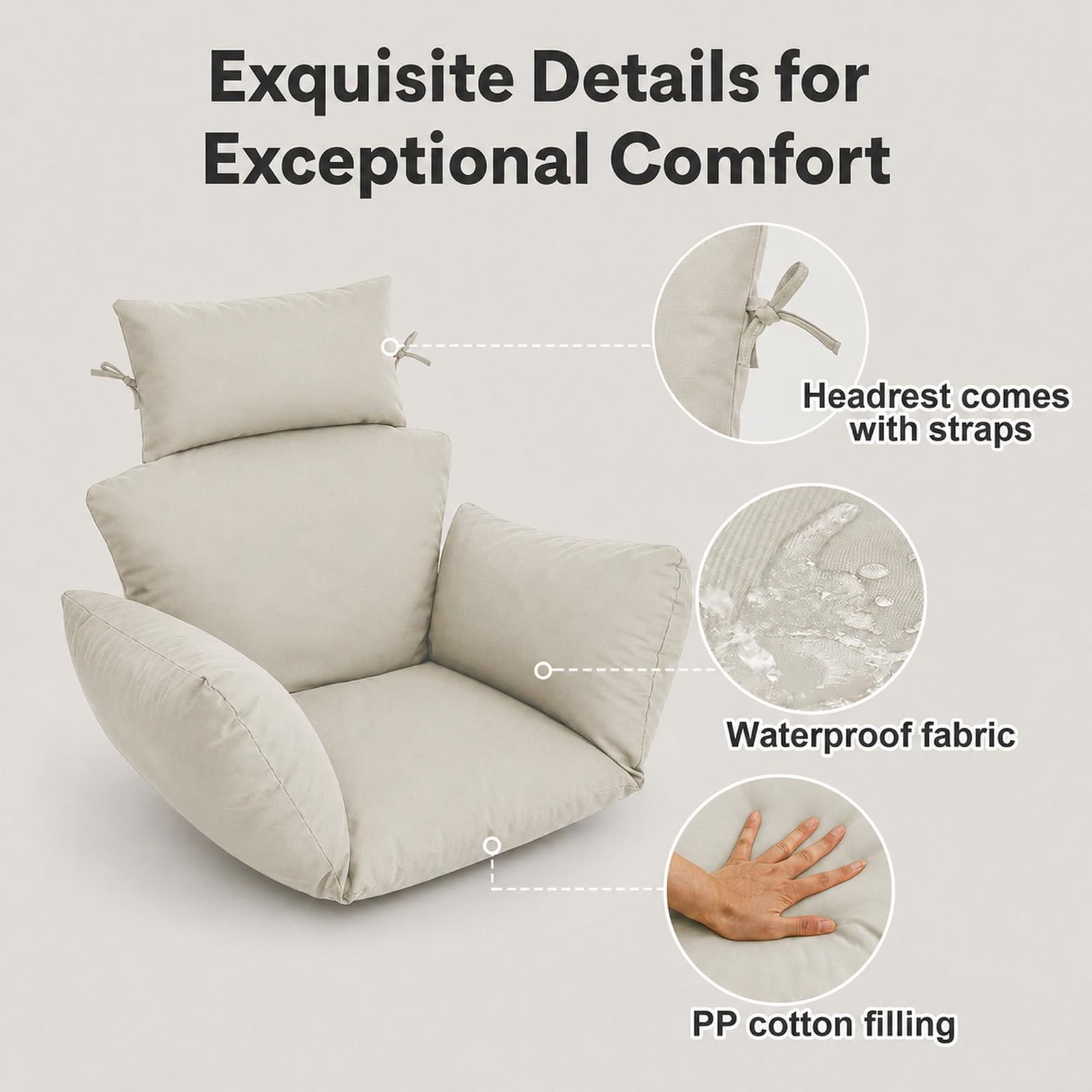 Coussin de balancelle Suspendue pour l'extérieur, Coussin de Jardin avec Appui-tête, Coussin d'assise intérieur pour balancelle, hamac Suspendu, Coque Suspendue, Coussin de balancelle pour hamac