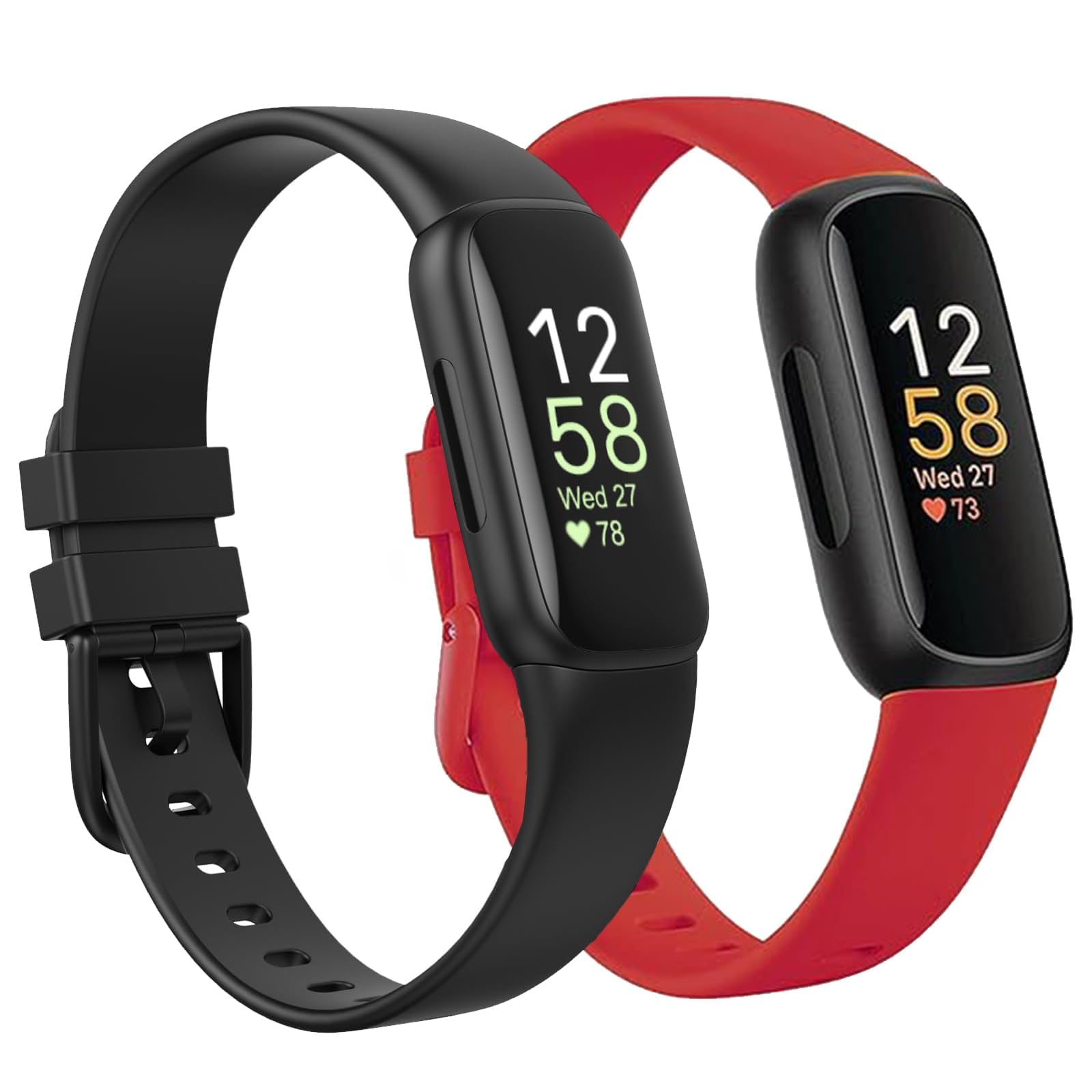 Newremote 2 Pack Waterproof Straps fit for Fitbit inspire 3 Straps for Women Men, Classic Soft Sports Replacement Strap for Women Men (Black/Red, Small 5.5"-7.1")