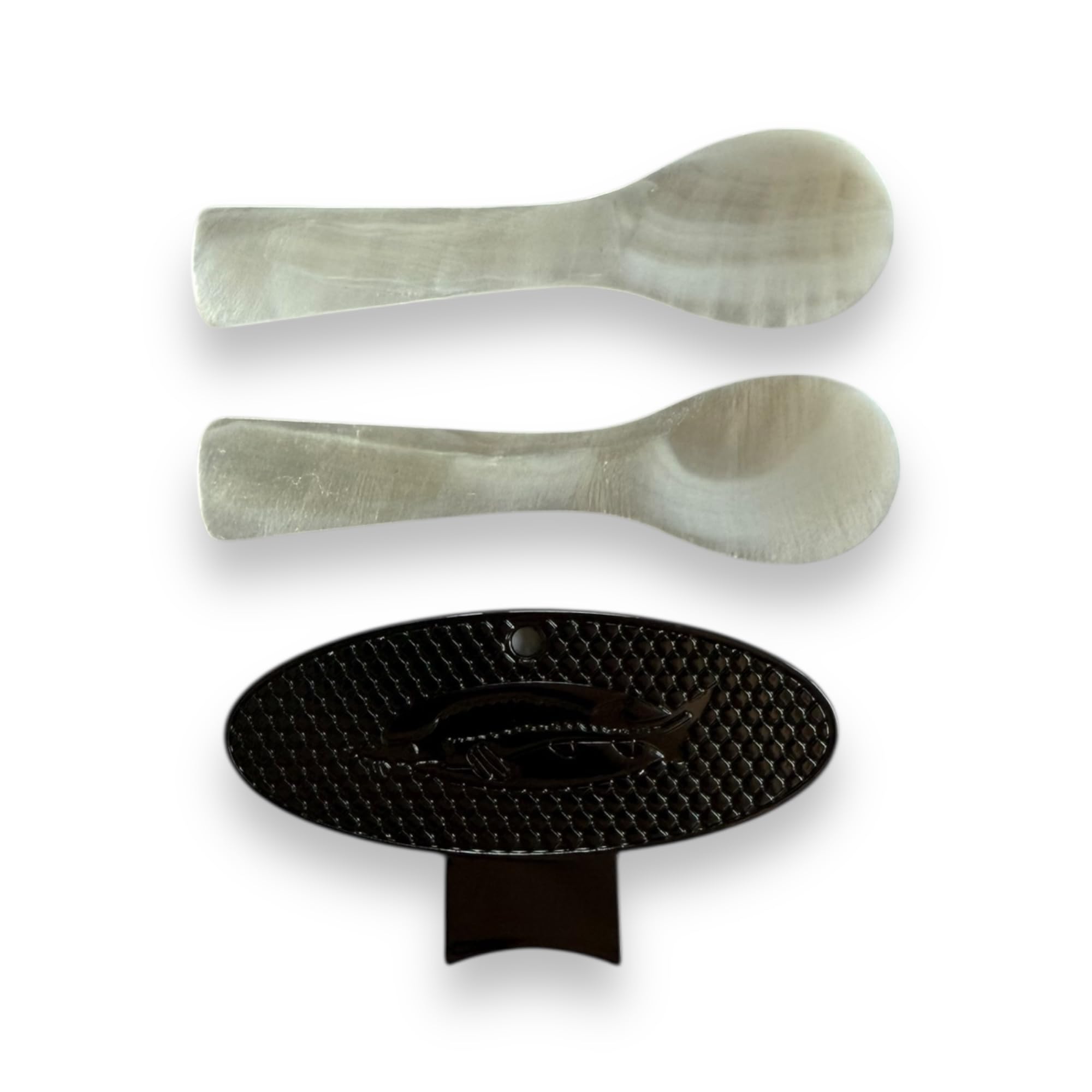 Abrelatas con llave de caviar + juego de cuchara de nácar (ónix)