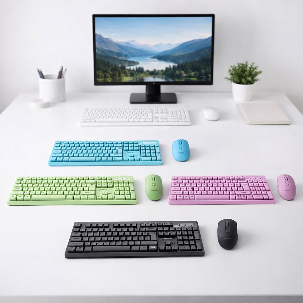 Vetrineinrete® Tastiera più mouse Wireless senza fili con design moderno connessione stabile 5 colori disponibili (Celeste)