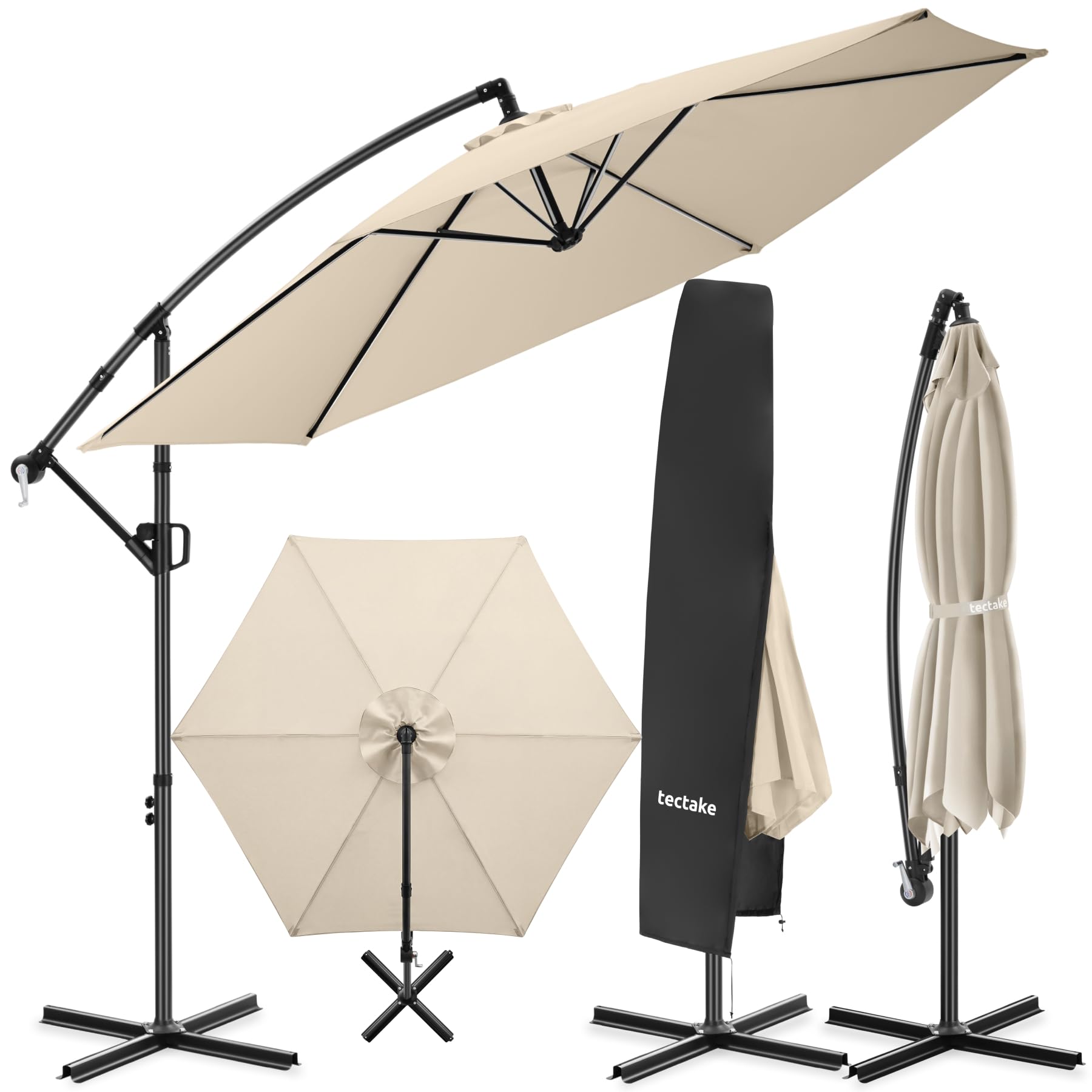Tectake Parasol déporté 3x3 m Pivotant 360° Inclinable 90°-135° Protection UV 50+ Double-toit Jardin Terrasse