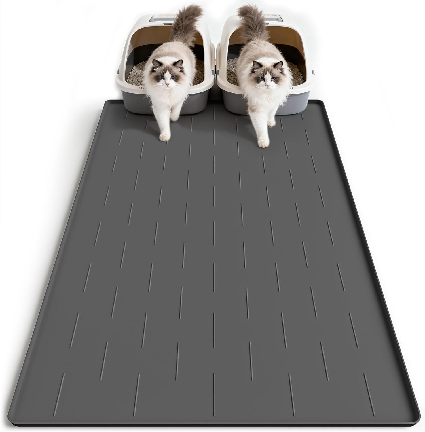 Pieviev Extra Large 40x28 Silicone Cat Litter Trapping Mat - Waterproof, Easy Clean, Soft on Paws for Indoor Cats, Dark Gray