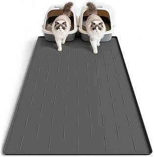 Pieviev Extra Large 40x28 Silicone Cat Litter Trapping Mat - Waterproof, Easy Clean, Soft on Paws for Indoor Cats, Dark Gray