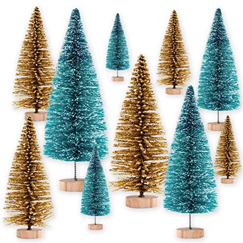 Puoxbim 10 mini alberi di Natale per decorazione della tavola feste, albero di Natale in miniatura per decorare palle di neve, scena del villaggio di Natale