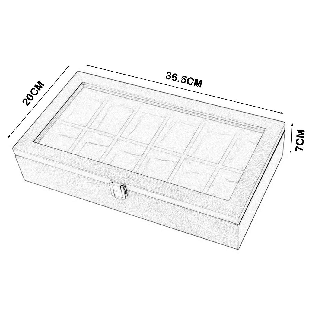 MUSUMI Caja de reloj Caja de almacenamiento de exhibición Caja de colección de joyas Soporte organizador con 12 almohadas de reloj extraíbles Hebilla de Metal con cerradura (Color de Madera)