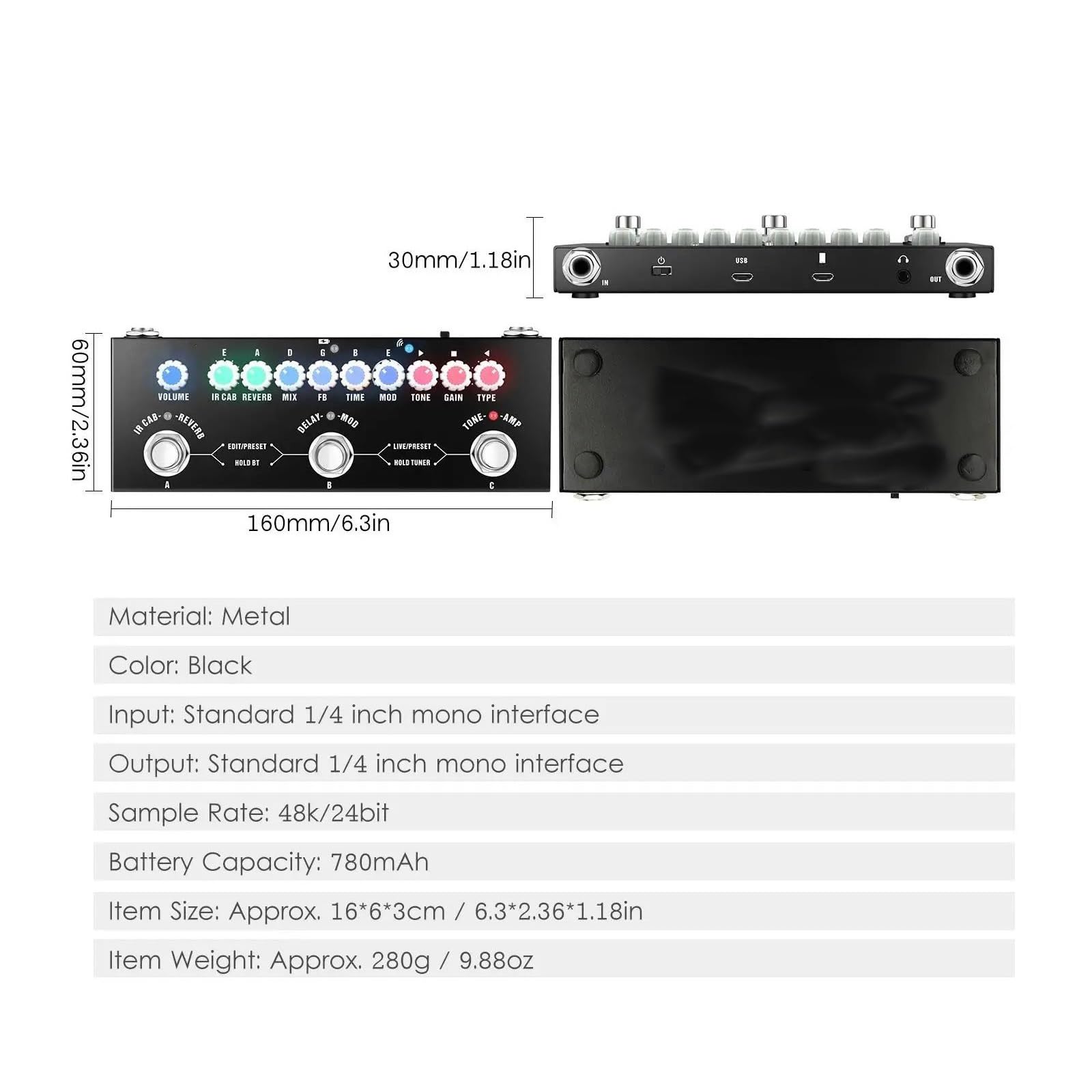 Il Versatile Pedale Effetti Per Chitarra Acustica/basso Viene Fornito Con Accessori Colorati(Black)
