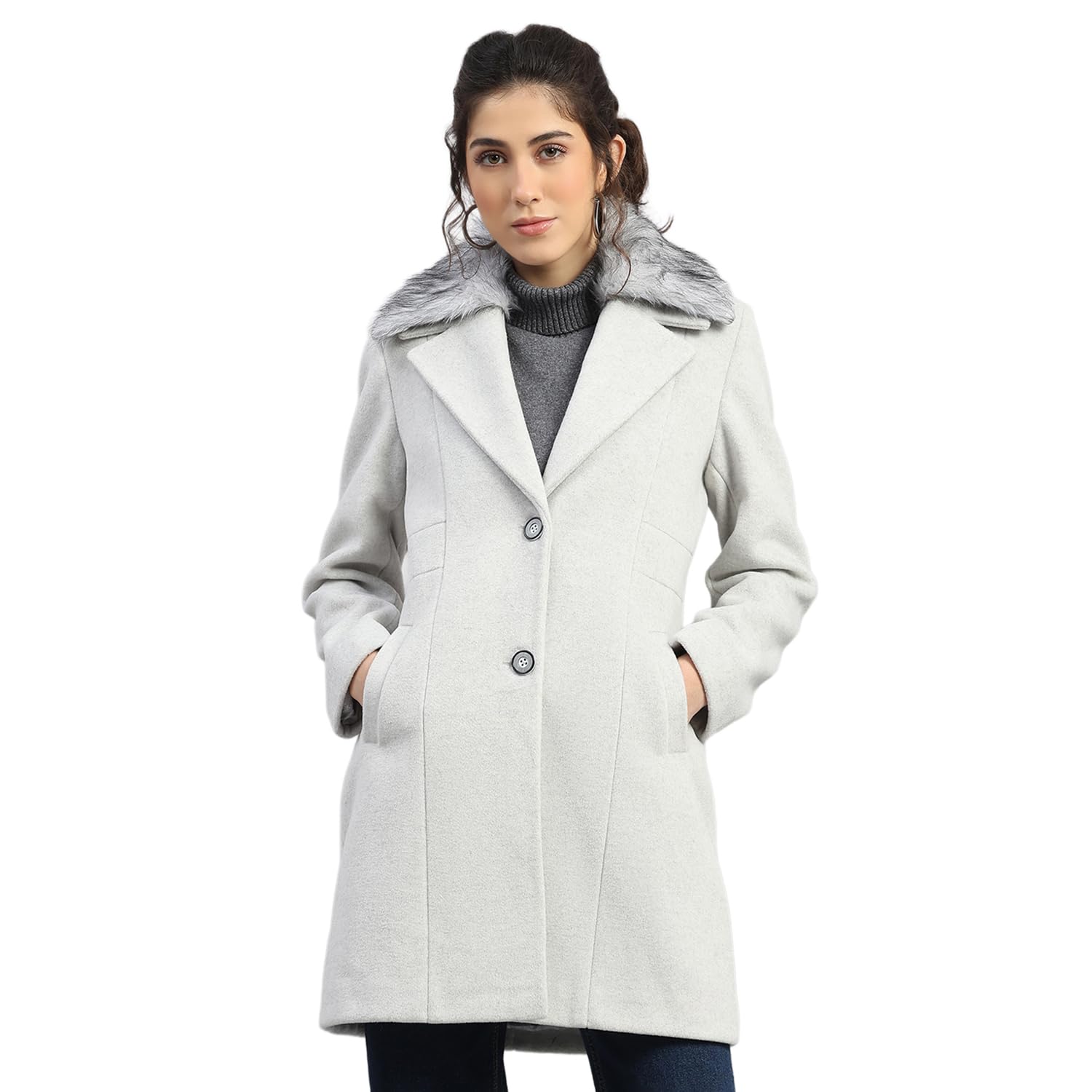 monte carlo Womens Regular Fit Solid Full Sleeve Collar Coat | Warm Woolen Overcoat for Ladies | Stylish Long Sleeve Buttoned Jacket (Pack Of 1)-picture-25