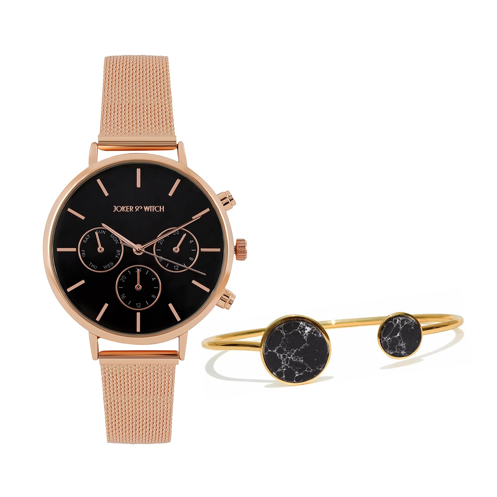 Joker & Witch Stainless Steel Women Mystique Rosegold Analog Watch Bracelet Stack Combo, Black Dial, Rose Gold Band (B0C7L85BLJ) Amazon Price History, Amazon Price Tracker