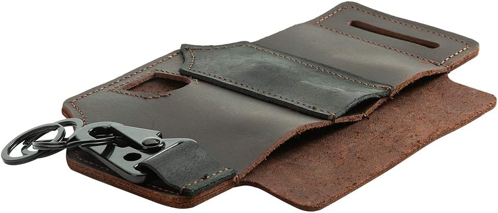 Multitool Sheath for Belt,EDC Letaher Multitool Sheath,Leather Flashlight Holster,Handmade 3 Pockets Organizer Sheath for Tactical pens,Tools, Leather EDC Pocket Organizer (Deep Brown)