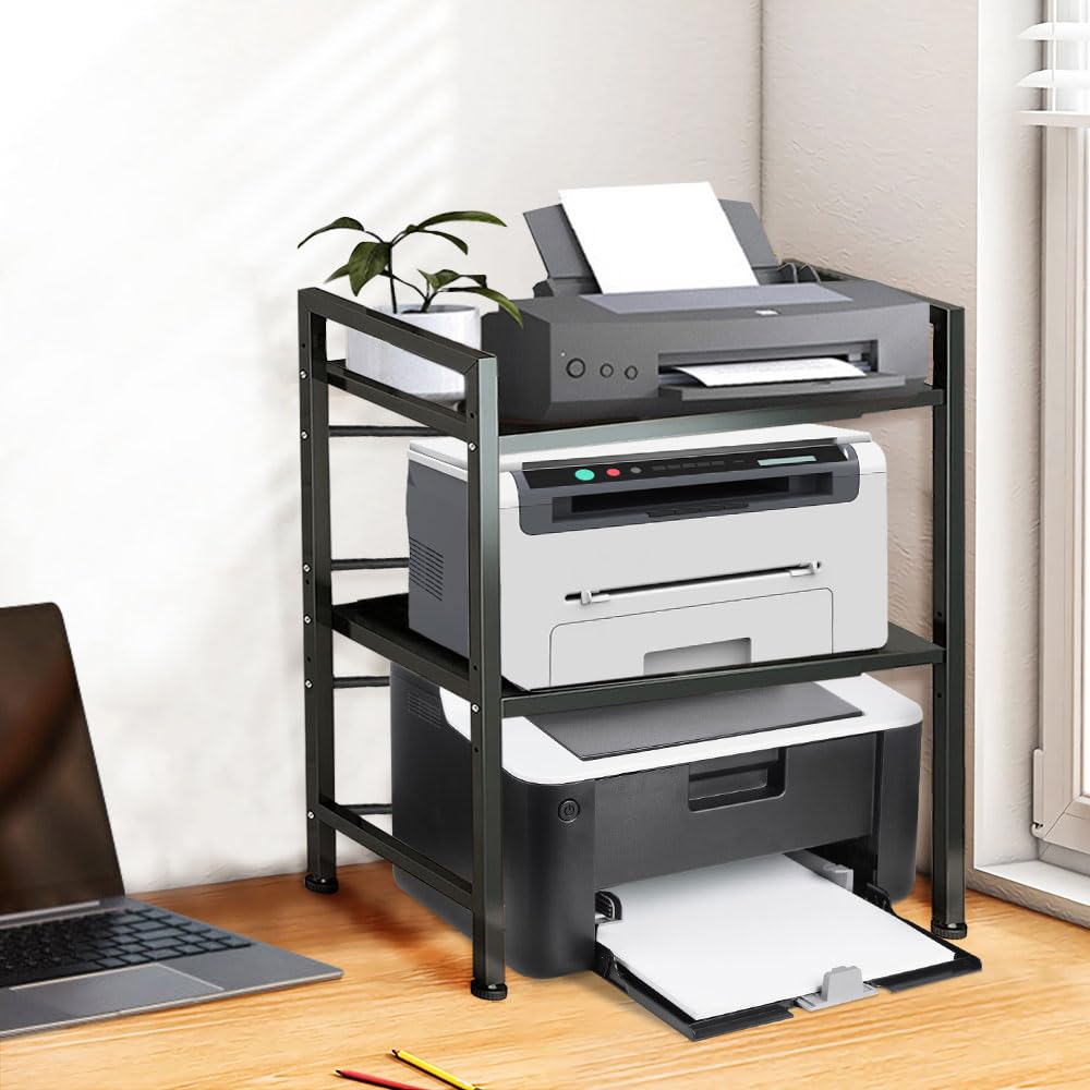 OHMG Étagère de Bureau,Hauteur réglable Etagere de Bureau A Poser,Etagere Rangement en Fer,Support D'affichage Polyvalent,Support pour imprimante (Noir（40/64 * 36.5 * 78cm）)