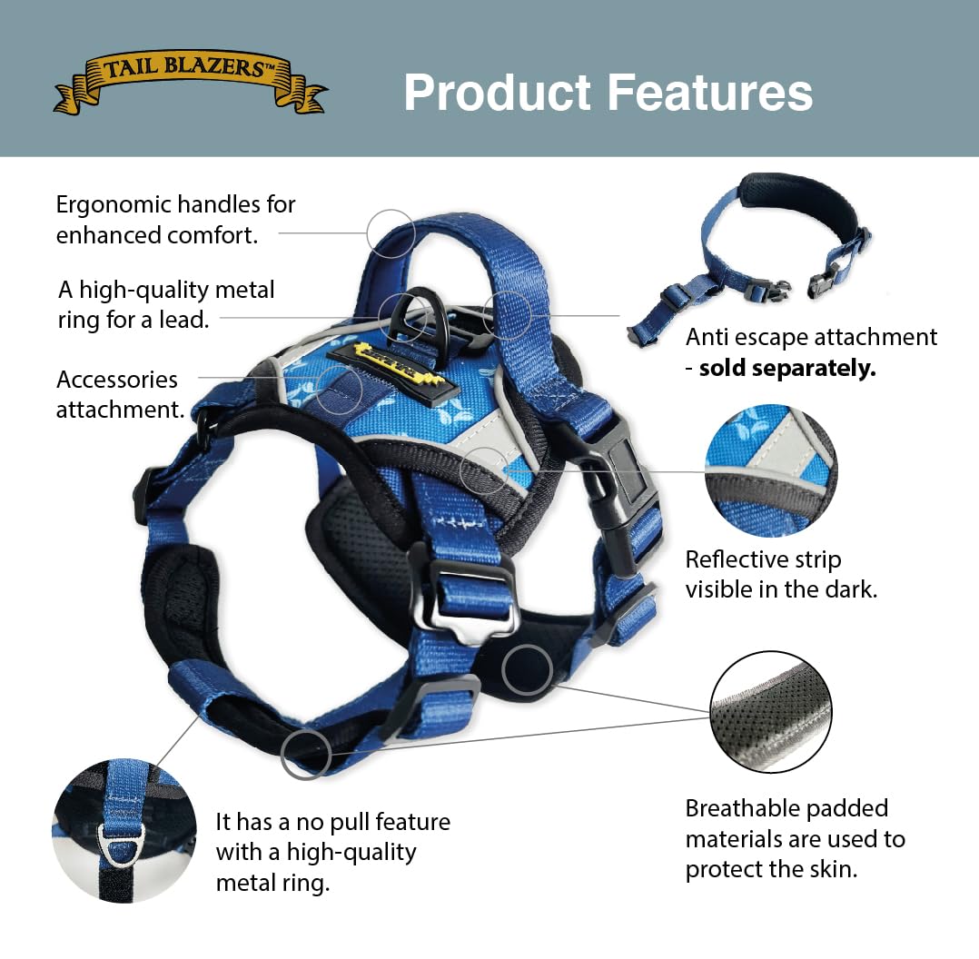 Tail Blazers Adjustable Dog Harness, No Pull, Breathable Padded Harnesses with Handle for Small Medium & Large Dogs - Image 3