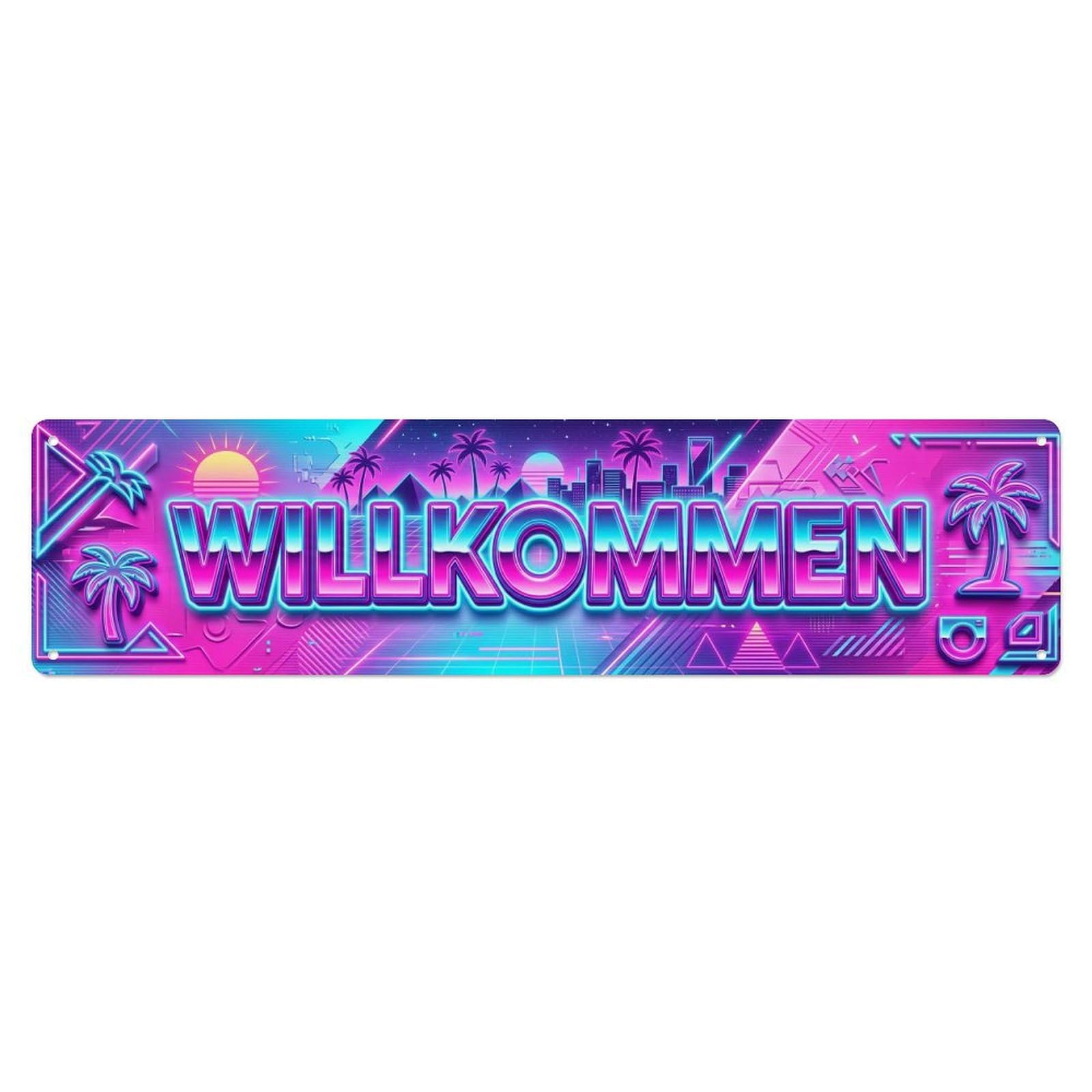 Neon Vaporwave Aesthetic Retro Welcome Metal Tin Sign