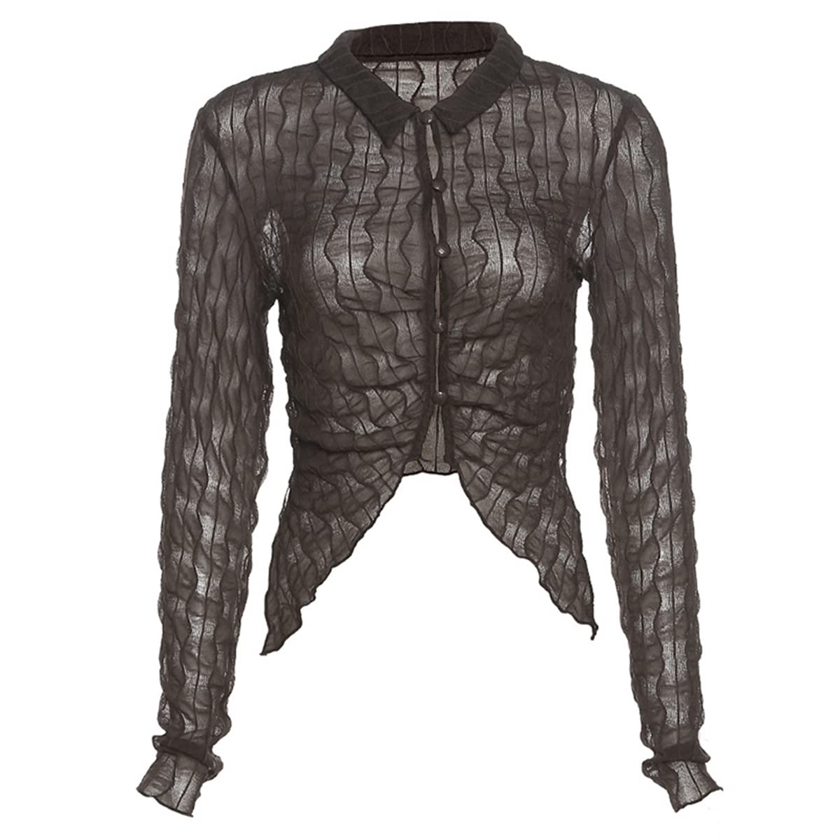 Women's Sheer Mesh Long Sleeve Open Floral Lace Long Sleeve Bolero Shrug Cardigan Blouse Crop Tops (M)