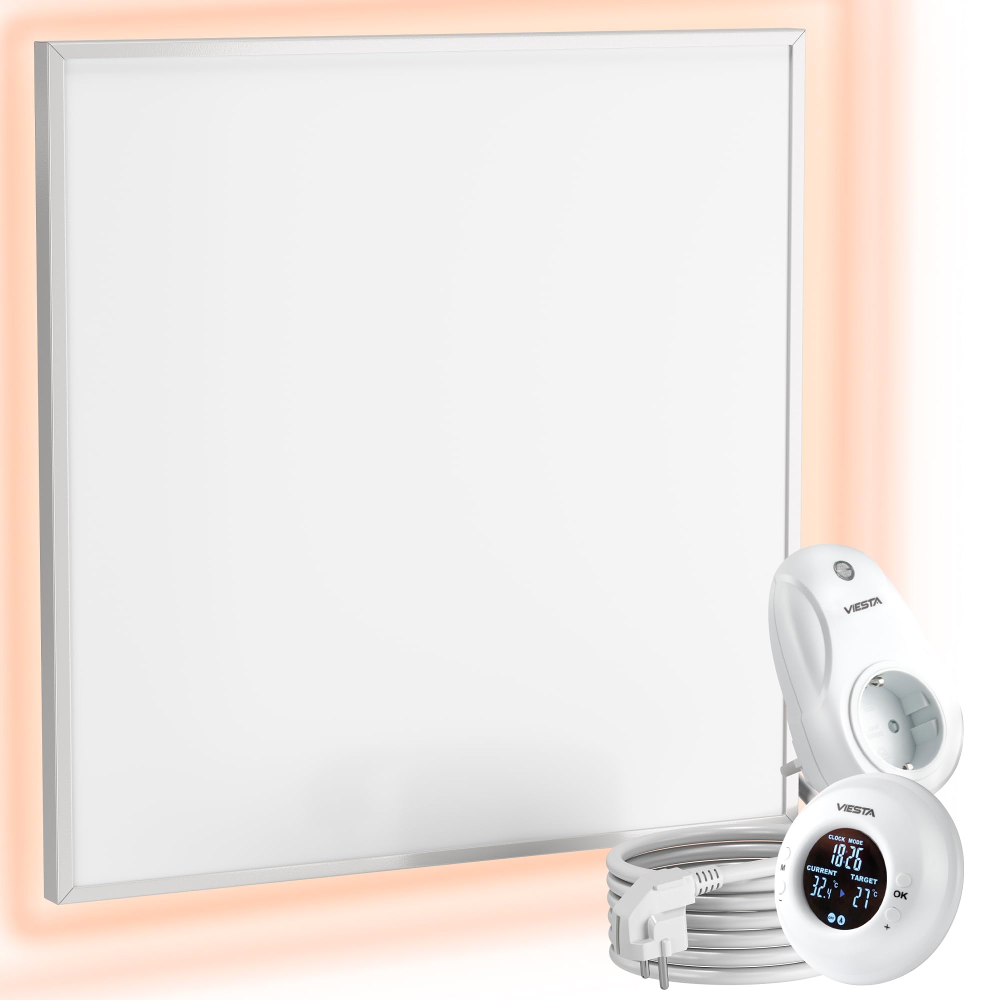UMBRELLA® CF calefacción infrarroja de pared 60 × 60 cm 360 W con termostato inalámbrico TH20 – panel calefactor Carbon Crystal para pared, techo y techos modulares