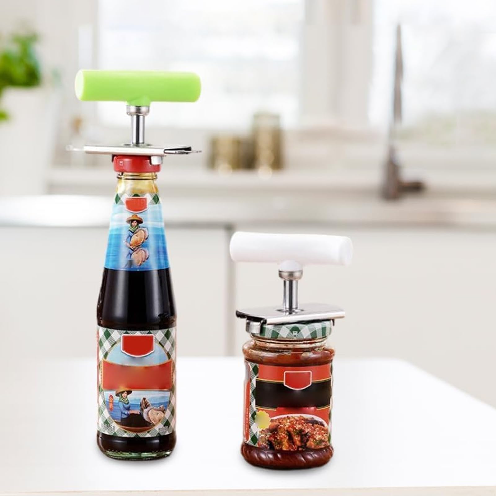 2 abrelatas para personas mayores con artritis, abridor de botellas para manos débiles, utensilio de cocina con herramienta de abridor de tapa, agarre ajustable de acero inoxidable para abrir, se