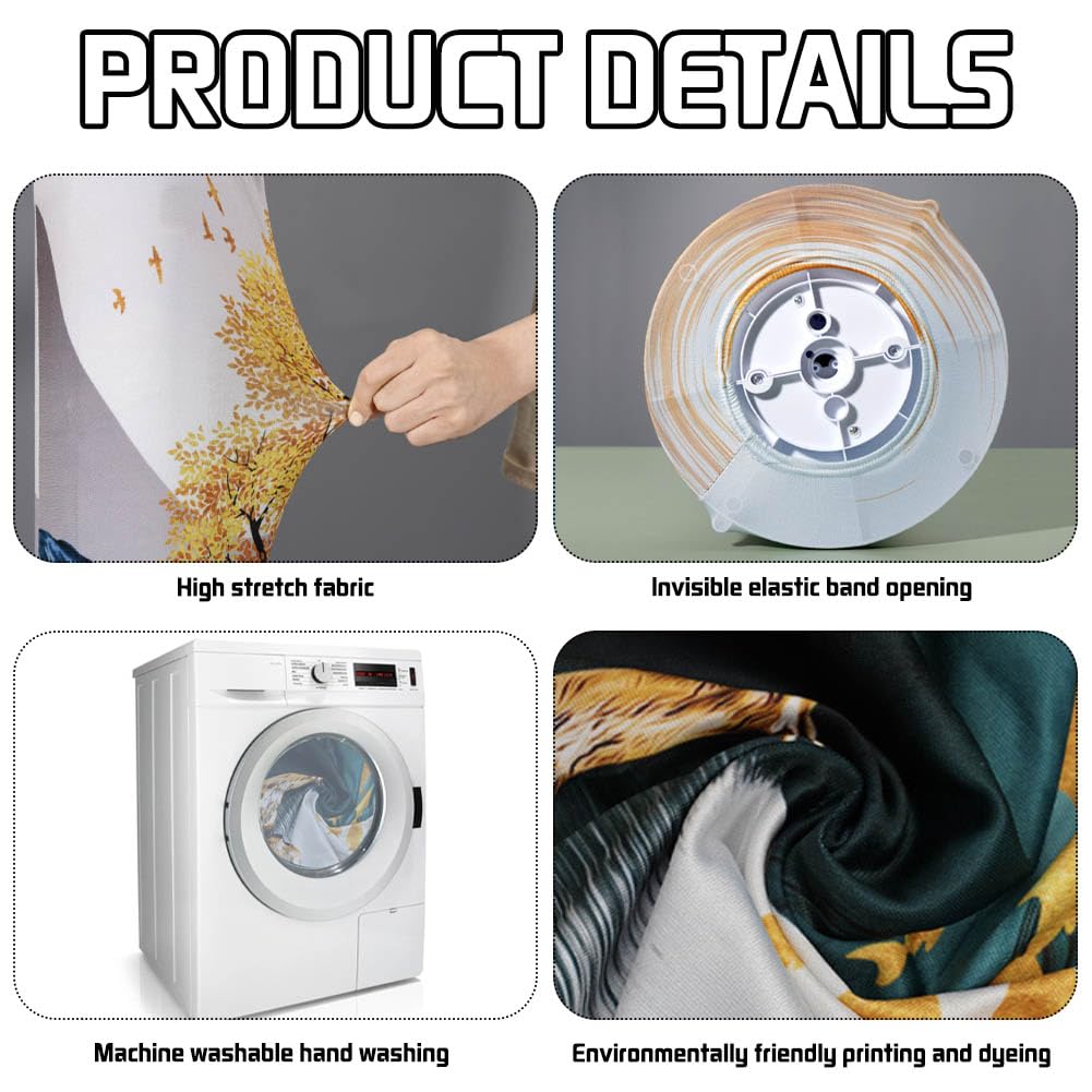 Lot De 2 Housses Anti-poussière Pour Ventilateur Tour 99-133 Cm - Motif Feuilles Et Marguerites