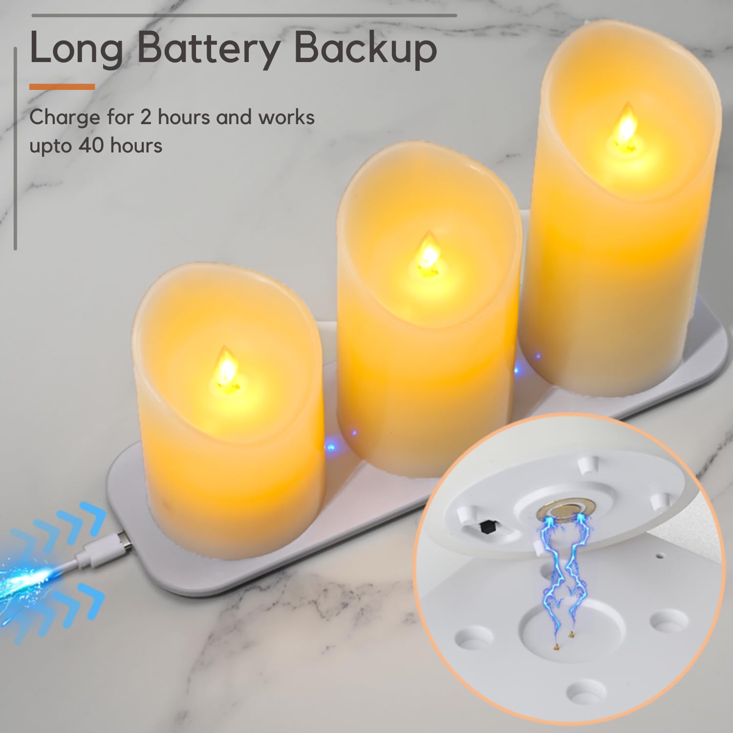 LTETTES LED Candles - Realistic Flame, USB Charging -3