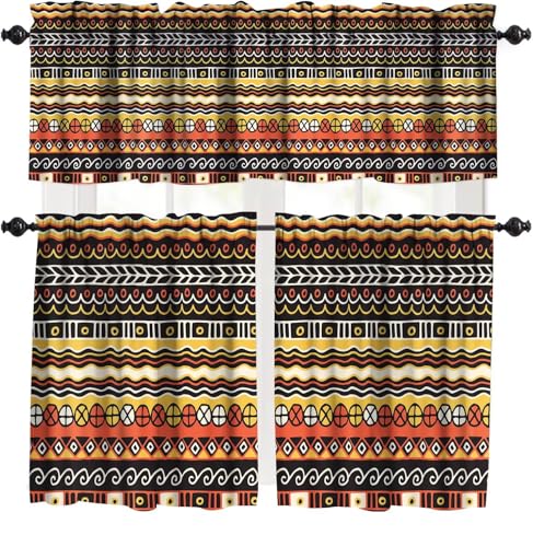 Boho Vintage African Valances Curtains,Rustic Traditional Tribal Ethnic Geometric Print