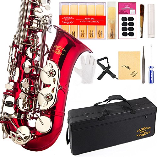 Image of Glory Red /Silver keys E Flat Alto Saxophone with 11reeds,8 Pads cushions,case,carekit