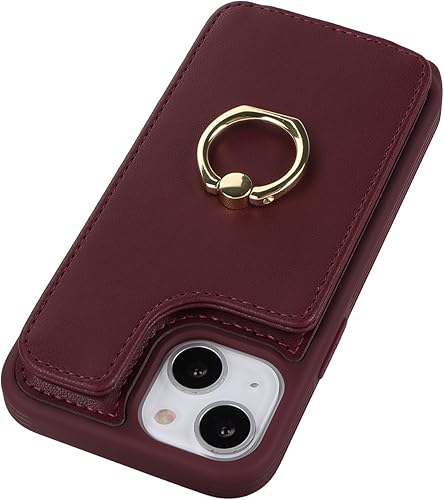Miniatura 8 de Funda para iPhone 13 Mini con tarjetero y correa para mujer, cordón cruzado, soporte de anillo con soporte, cierre a presión, bloqueo RFID, fundas