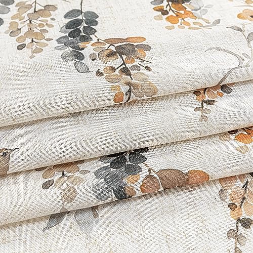 Image of MYSKY HOME Living Room Curtains & Drapes Semi Sheer Linen Look Window Curtains 95 inches Long Light Filtering Privacy Protect Bird Pattern Decoration Texture Soft Touch, 52 inch x 95 inch, Orange, 2 Panels