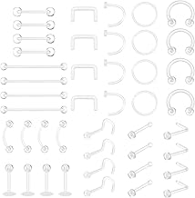 Tucnoeu 44pcs Plastik Piercing für OP Retainers Set Acryl Nasenring, Unterlippen Piercing für Nasen-, Augenbrauen-, Lippen- und Bauchnabelpiercings